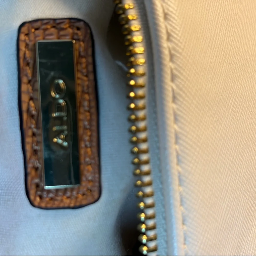 ALDO Cream & Tan Structured Satchel Handbag Faux Leather Work Purse - Picture 2 of 9